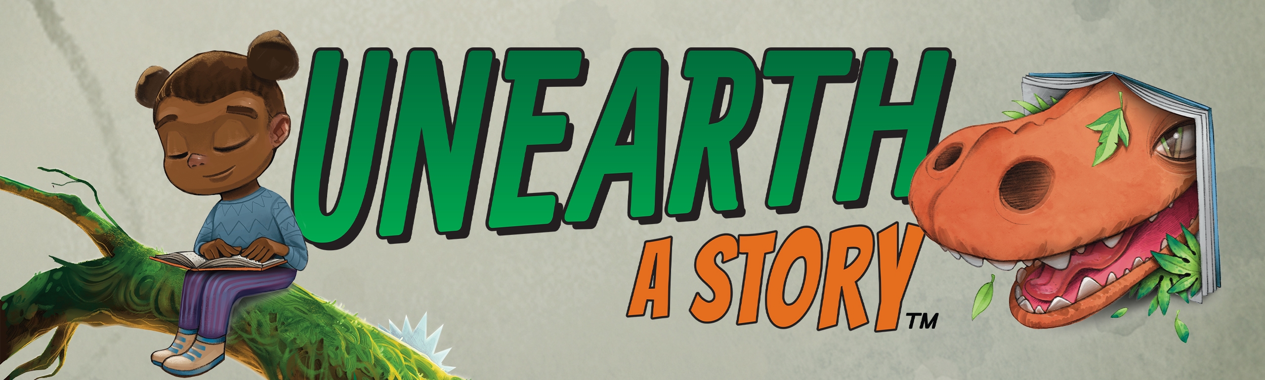 Banner for Unearth a Story Summer Reading theme.